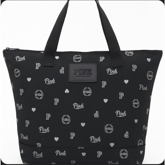 Victoria’s Secret PINK Black Tote Bag – Oversized Logo Print Shopper - Picture 1 of 5